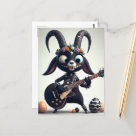 Carte Postale Chèvre Noire Jouant Guitare Joyeux Pâques