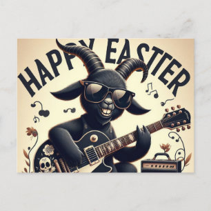 Carte Postale Chèvre Noire Jouant Guitare Joyeux Pâques