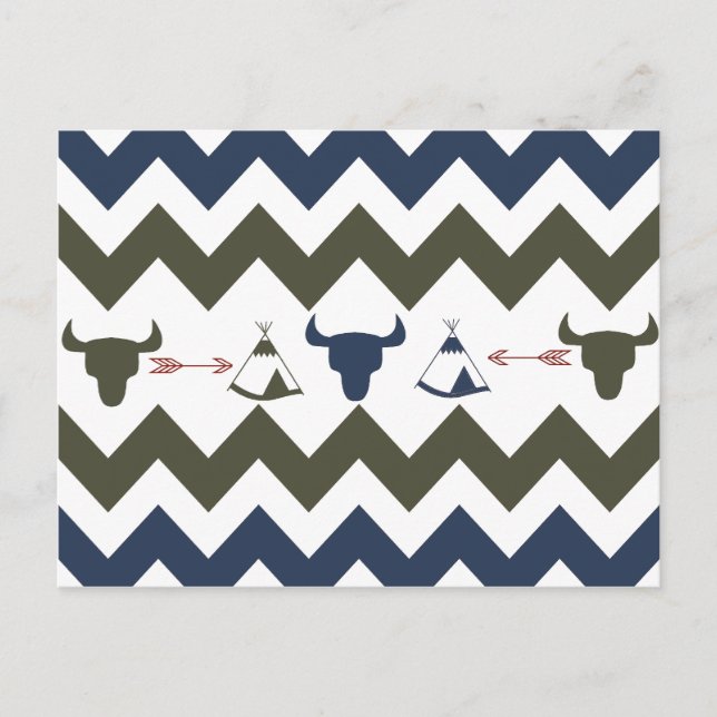 Carte Postale Chevron Tribal Amérindien Crânes Tipi Flèches (Devant)
