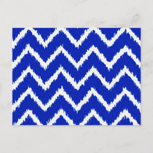 Carte Postale Chevrons Ikat - bleu cobalt et blanc