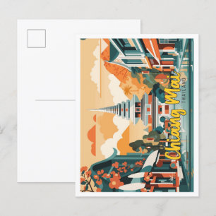 Carte Postale Chiang Mai Thaïlande Pop Art Voyage Illustration
