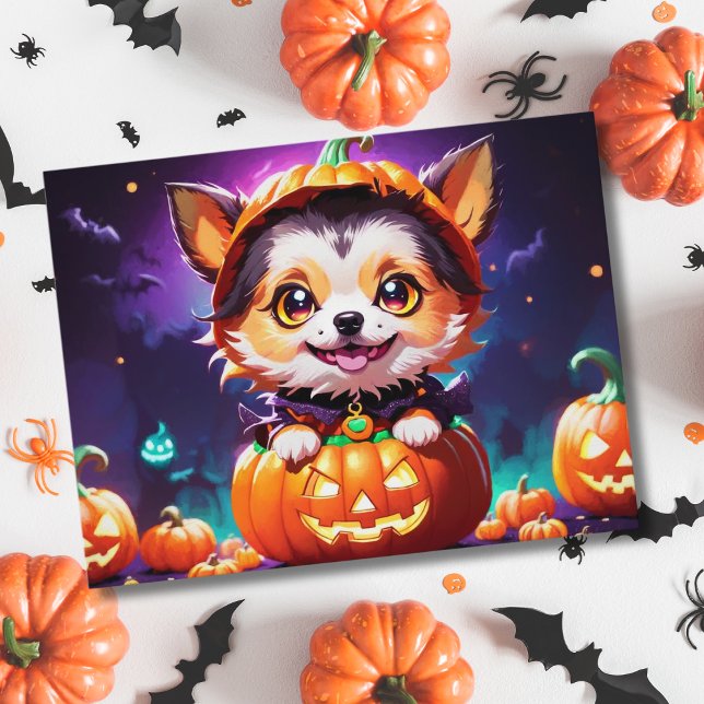 Carte Postale Chibi Anime Style Chien d'Halloween (Créateur téléchargé)