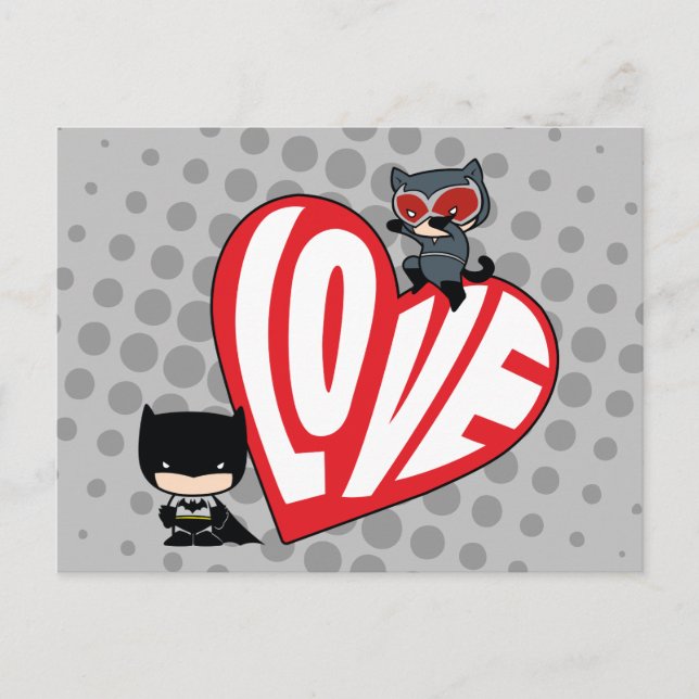 Carte Postale Chibi Catwoman rebondit sur Batman (Devant)
