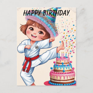 Carte Postale Chibi donnant un coup de pied au gâteau d'annivers