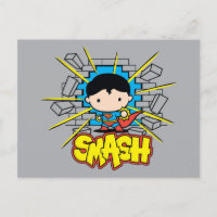 Chibi Superman Frappant À Travers Un Mur De Brique