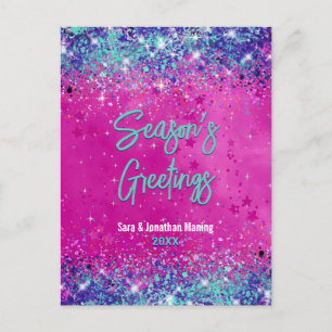 Carte Postale Chic aqua rose parties scintillant Noël nouvel an