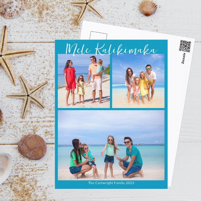 Carte Postale Chic Blue Mele Kalikimaka Photo Collage Noël (Créateur téléchargé)
