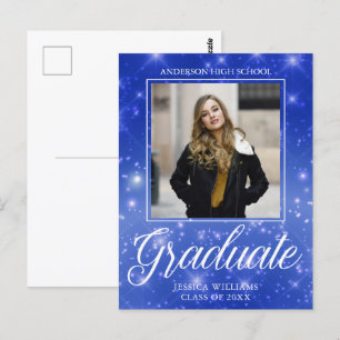 Carte Postale Chic Blue Sparkle Graduate Photo Graduate