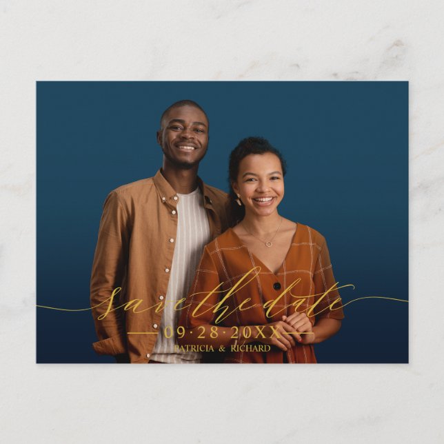 Carte Postale Chic Calligraphie Mariage Enregistrer La Date Phot (Devant)