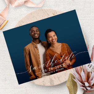 Carte Postale Chic Calligraphie Mariage Enregistrer La Date Phot