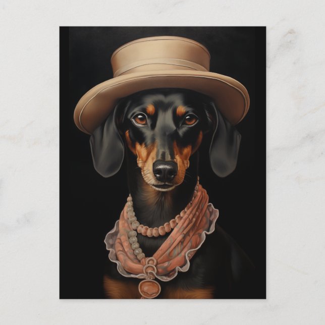 Carte Postale Chic Dachshund Avec Casquette Crème (Devant)