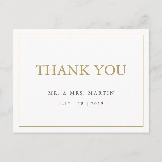 Carte Postale Chic Design Or & Blanc Merci de mariage personnali (Devant)