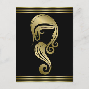 Carte Postale Chic Elegant Gold Beauty Girl Coiffeur & Maquillag