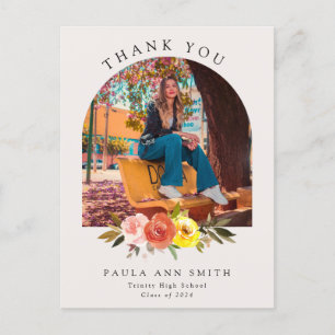 Carte Postale Chic Floral Arch Photo Graduation Merci
