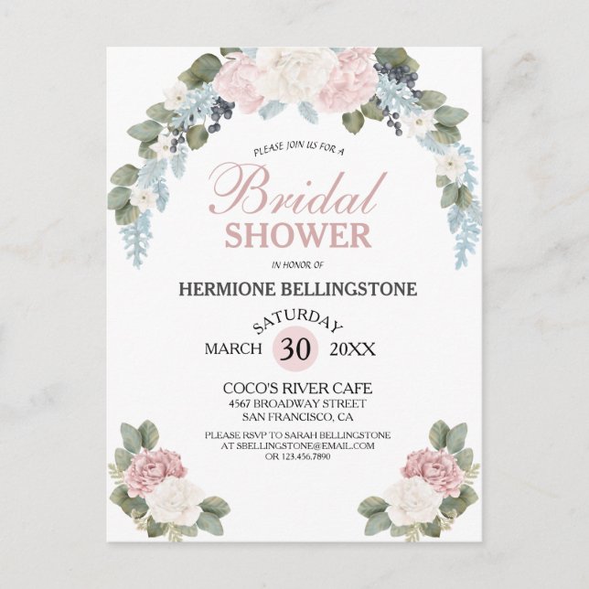Carte Postale Chic Garden Blossom Rose Fête des mariées (Devant)