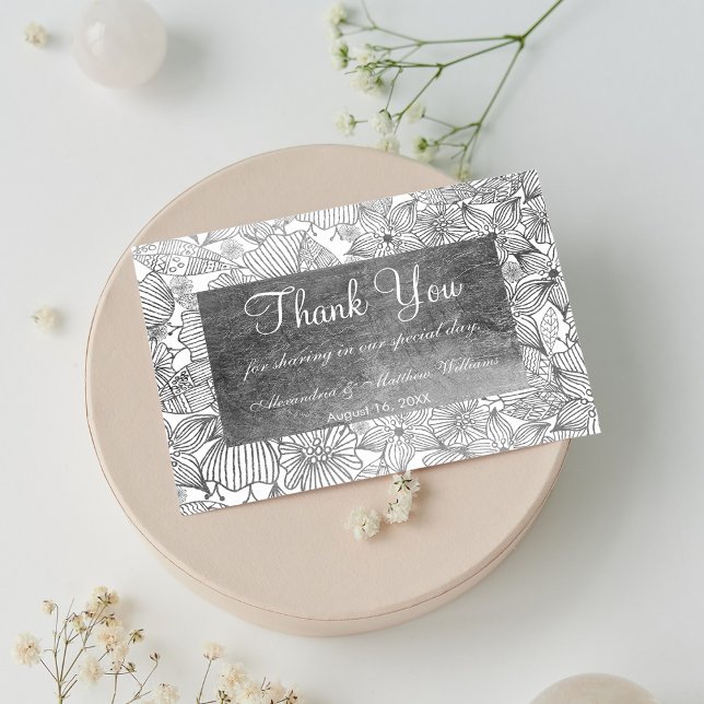 Carte Postale Chic glamour blanc faux argent floral Merci (Glamorous chic white faux silver floral Thank You)