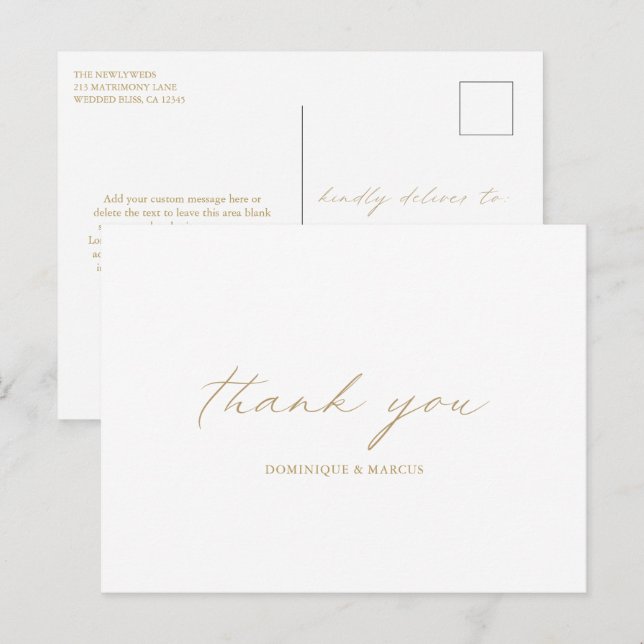 Carte Postale Chic Gold Calligraphie Élégant Merci de mariage (Devant / Derrière)