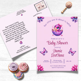 Carte Postale Chic Hatching Bientôt Pink Dinosaur Baby shower Po