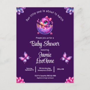 Carte Postale Chic Hatching Bientôt Purple Dinosaur Baby shower