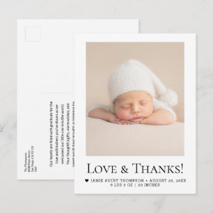 Carte Postale Chic Love et Merci Bébé Photo Annonce de Naissance