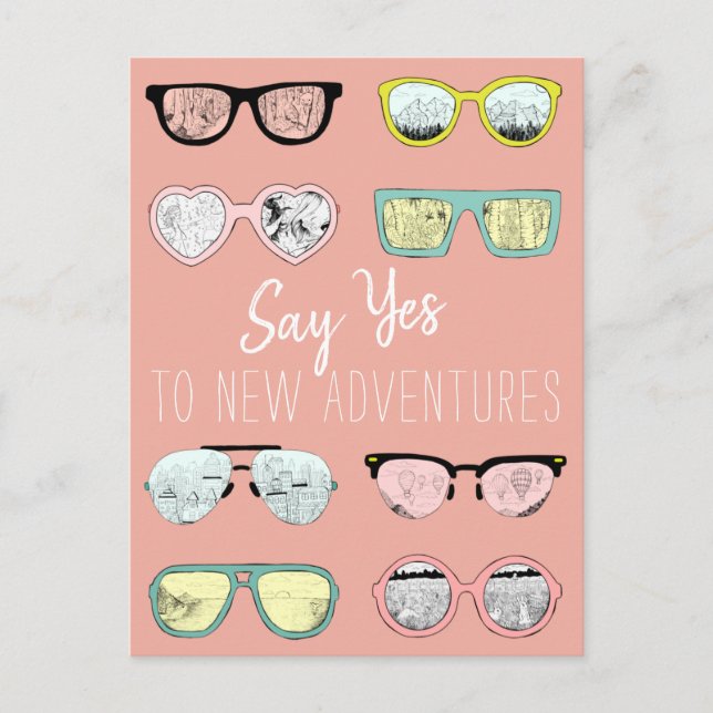 Carte Postale Chic Lunettes de soleil rose Motif Adventure Devis (Devant)