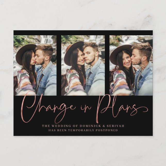 Carte Postale Chic manuscrit Rose Gold Mariage Postponction (Devant)