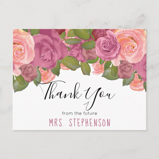 Carte Postale Chic Mauve Floral Aquarelle Merci nuptial (Devant)