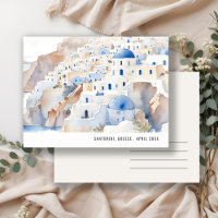 Chic Minimaliste Santorin Grèce Aquarelle Voyage