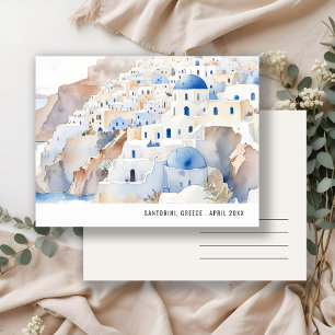 Carte Postale Chic Minimaliste Santorin Grèce Aquarelle Voyage