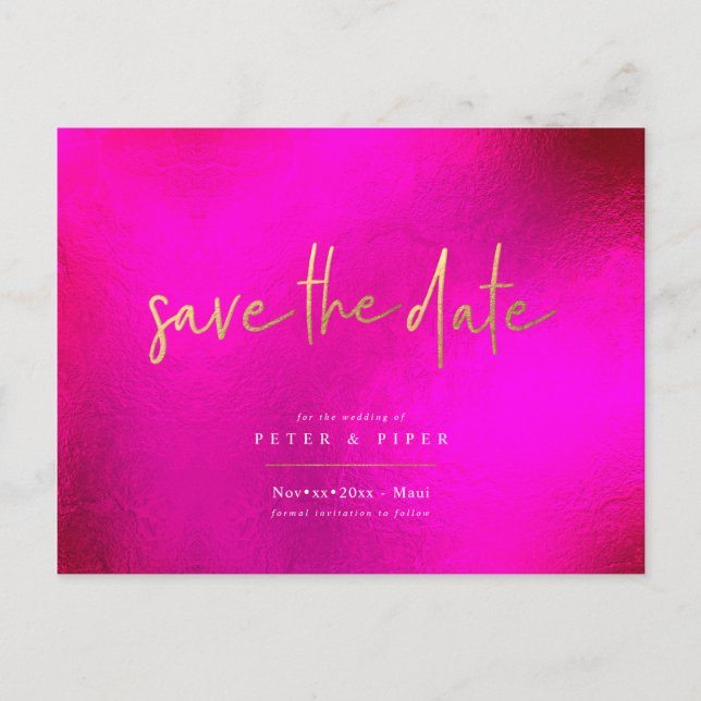 Carte Postale Chic+Moderne Pink Signature Script, Enregistrer la (Devant)