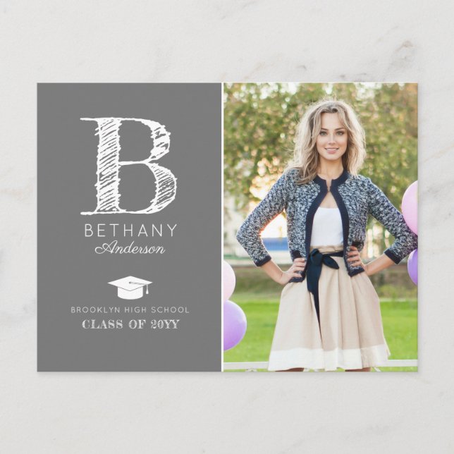 Carte Postale Chic Monogramme Photo Graduation Party Faire-part (Devant)