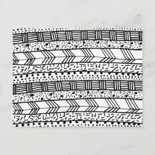 Carte Postale Chic noir blanc dessiné main motif tribal