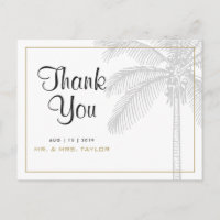 Carte postale Chic Palm Tree & Gold Mariage Merci