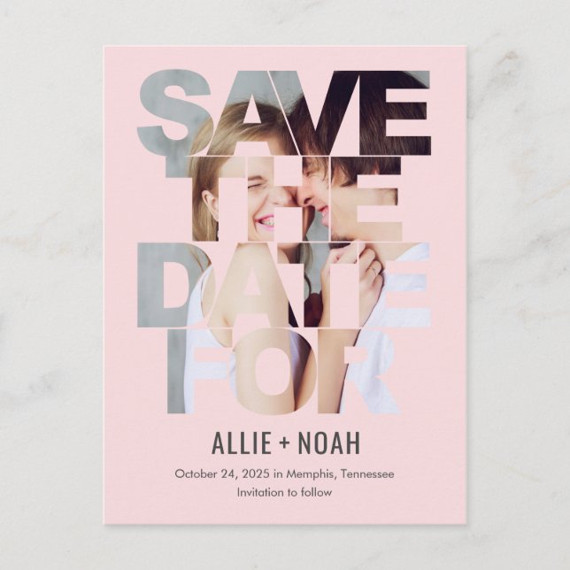 Carte Postale Chic Peek COULEUR ÉDITABLE Enregistrer La Date Car (Devant)