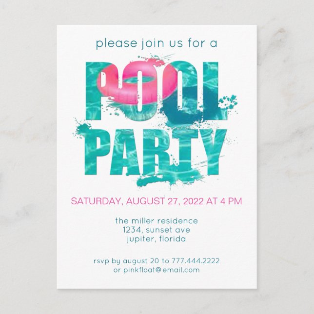 Carte Postale Chic Pink Pool Party Splash Turquoise (Devant)