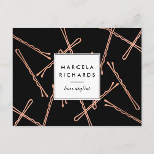 Carte Postale Chic Rose Gold Bobby Pins Coiffeur Styliste Salon 