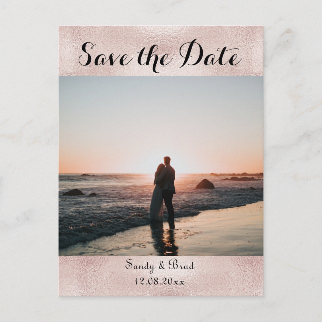 Carte Postale Chic Rose Gold Photo personnalisée Enregistrer le  (Devant)