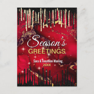 Carte Postale Chic rouge noir gouttes parties scintillant Noël n