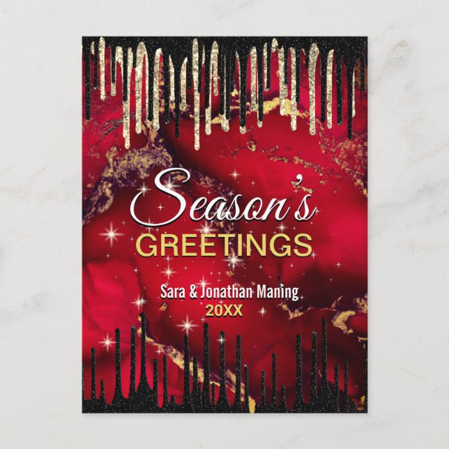 Carte Postale Chic rouge noir gouttes parties scintillant Noël n (Devant)