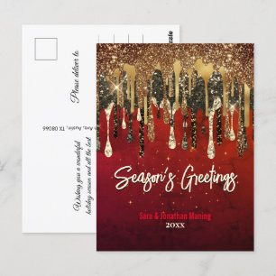 Carte Postale Chic rouge or parties scintillant gouttes Noël Nou