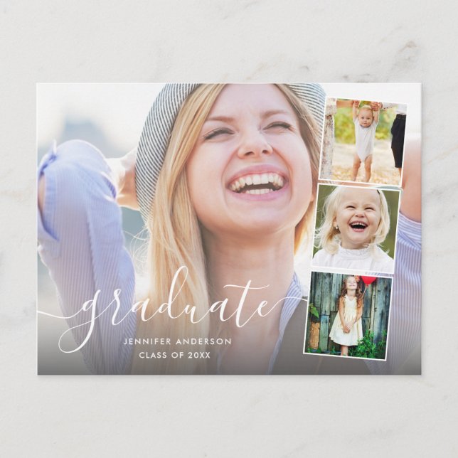 Carte Postale Chic Script 4 Photo Collage Partie de graduation (Devant)