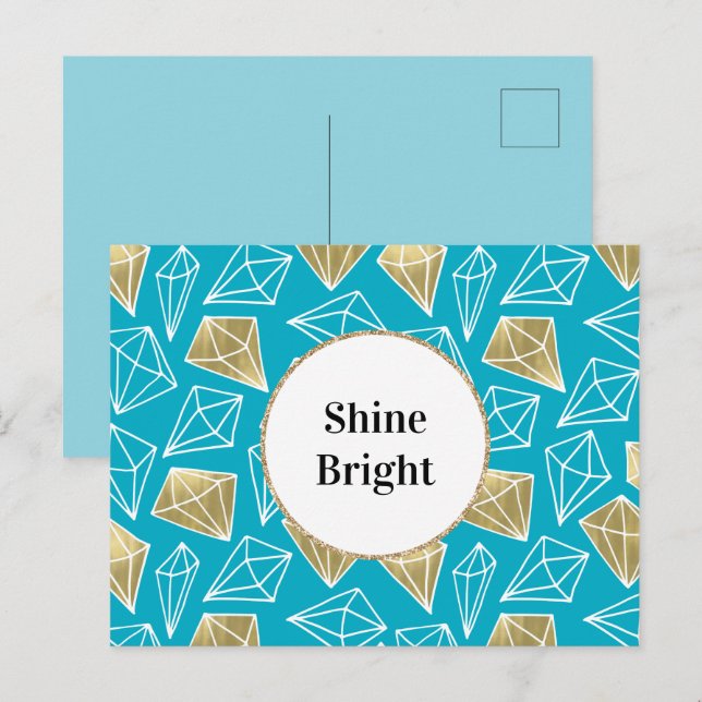 Carte Postale Chic Turquoise Aqua Blue Gold Diamonds (Devant / Derrière)