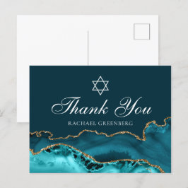 Carte Postale Chic Turquoise or Personnalisé Bat mitzvah Merci