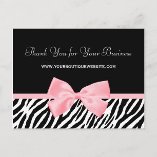 Carte Postale Chic Zebra Print Merci Light True Rose Ruban