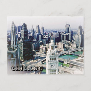 CARTE POSTALE CHICAGO 1954 SKYLINE WEST DE TRIBUNE TOWER PHOTO