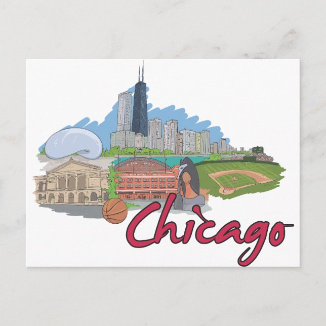 Carte Postale Chicago Cartoon Skyline (Devant)