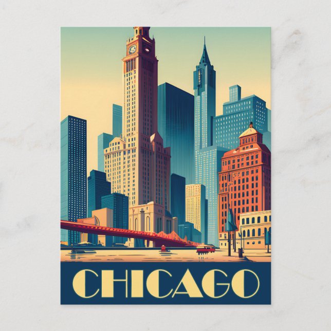 Carte Postale Chicago, City Skyscrapts, Voyage (Devant)
