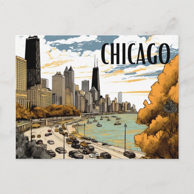 Carte postale Chicago de style vintage (Devant)