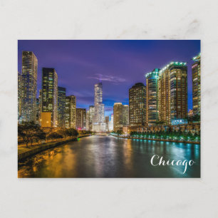 Carte Postale Chicago Illinois River Skyline la nuit Photo