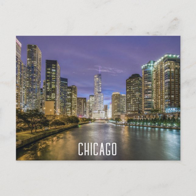 Carte Postale Chicago Illinois River Skyline pour Night Travel (Devant)